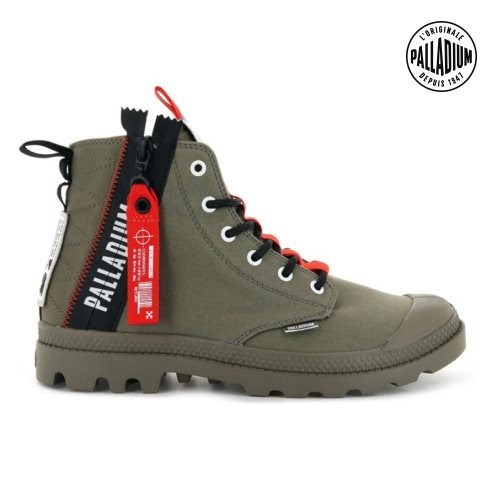 Palladium Pampa Hi Ticket To Earth Men's Boots Olive | UK V453-XLH